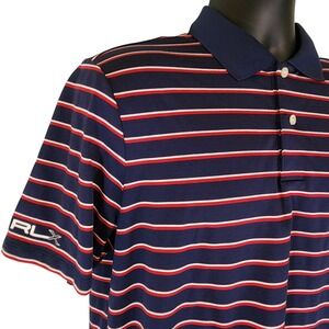 RLX Ralph Lauren Golf Polo‎ Shirt Striped Red White Blue Mens Size M